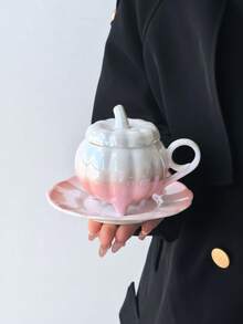 1套漸層南瓜陶瓷咖啡杯盤組，下午茶拿鐵杯，創意少女風早餐馬克杯 - 彩色 - 查看 12