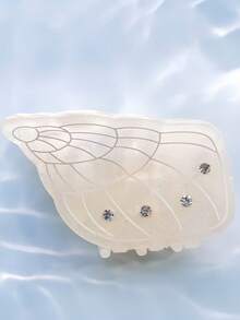 1pc Pink Butterfly Wing Hair Claw Clip, Glitter Acrylic With Rhinestone Inlay, Strong Hold Non-Slip Fairy Jaw Clip For Women & Girls - Multicolor - View 3