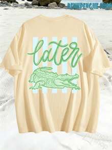 Women's Later Gator Funny Pun Cute Crocodile Casual Oversized Graphic Tee, Last Day Of School, 4th Of July, Vacation, Summer Tops, Teacher Outfits - 黃色 - 查看 3