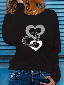 Camisetas de manga larga con tres corazones - Negro - Ver 1