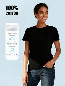 Women's Summer Casual T-Shirt With Tea Cup Print - Loose Fit Short Sleeve Crew Neck T-Shirt, Available In Sizes S-XXL, Lightweight For Home And Vacation Use, Versatile For Everyday Wear In All Seasons. - 黑色 - 查看 2