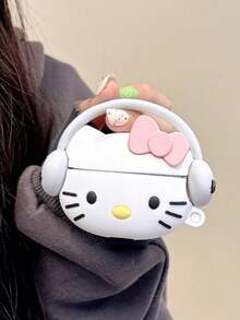 SANRIO 1pc Cute Musical KT Cat Bluetooth Earphone Case Compatible With AirPods Pro3 Apple Wireless Bluetooth Earphone Case AirPods2/3/4/Pro/Pro2 Cartoon Protective Cover (Earphones Not Included) - White - View 7