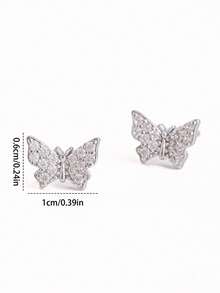 1 Pair Gold Plated Copper Butterfly Stud Earrings With Cubic Zirconia Inlay Elegant Minimalist Ear Jewelry For Women Girls Daily Wear Party Gift (Note: Due To Different Production Batches, There May Be Some Color Difference; In Addition, Due To The Influence Of Light And Shooting Angle, There May Be A Slight Color Difference Between The Actual Product And The Image.) - Multicolor - View 6