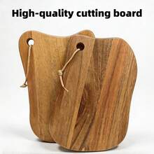 1pc Wooden Cutting Board, Rope Design Chopping Board, Natural Acacia Wood Kitchen Tray, Multi-Functional Board For Fruit, Vegetables, Bread, Cheese, Pizza And Food, Suitable For Outdoor Activities, Wedding Decor And Holiday Gifts - Maroon - View 2