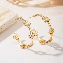 Fashionable Minimalist Elegant Geometric Large Round Cross Flower Women's Earrings, Versatile Ear Studs Suitable For Daily Wear, Dates, And Parties. - Gold - View 8