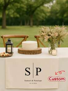 Customized Wedding Table Runner, Suitable For Sweetheart Table Decoration, Customizable Name, Perfect For Newlywed Table Decor And Coordinated Venue Arrangement, Creating Sweet Romantic Event Details And Customized Wedding Display - White - View 6
