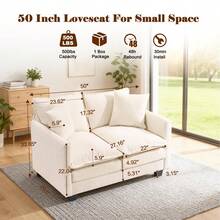 Loveseat Sofa Cloud Sofa Couch 50'', Modern Loveseats 2 Seat Couch 27" Deep Seat With 2 Pillows For Small Spaces Apartment Studio Office Bedroom Living Room 8834-BLACK-1 - 米色 - 查看 2