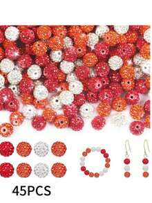 45顆 10mm 彩色閃亮圓形 Shamballa 迪斯可珠，亮片黏土水鑽，水鑽，項鍊、手鍊、耳環，珠寶製作材料，派對裝飾，情人節 - 45pcs - 查看 2