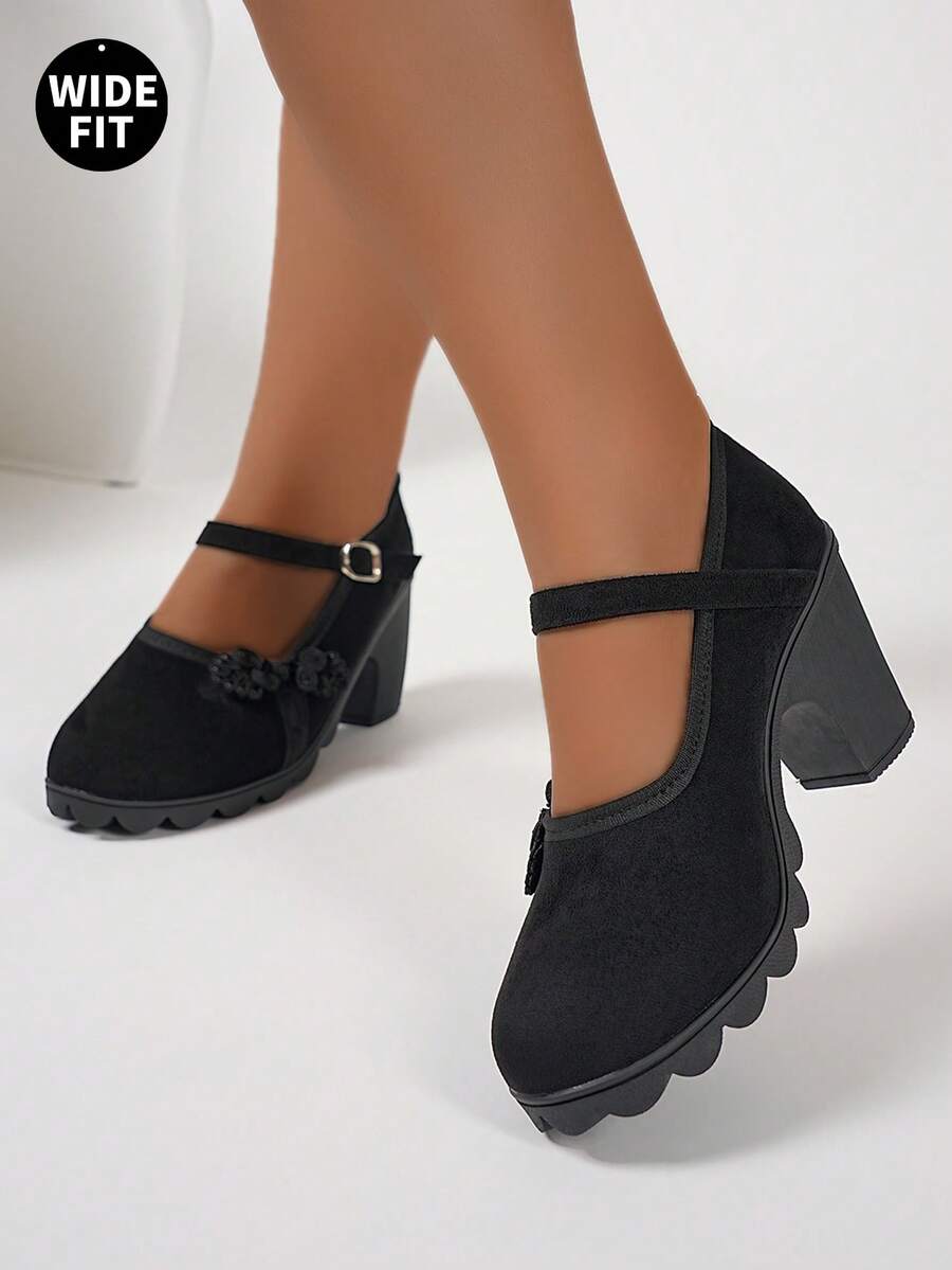Tacones altos para mujer talla grande, versión extra ancha y extra grande, diseño de nudo chino, elegante y versátil