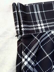 New High Waisted Skirt With Drawstring And Check Print, Versatile And Fluffy A-Line - Black and White Lines - View 3
