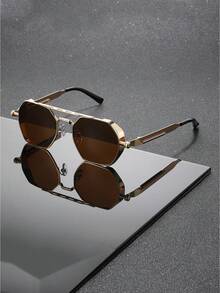 Steampunk Style Double Bridge Sunglasses, UV Protection, Face-Flattering, Comfortable & Versatile, Women's Sunglasses, Suitable For Driving, Commuting, Travel And Outdoor Wear - Multicolor - View 13