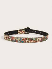1pc Men's Star Eyelet Western Cowboy Style Heavy Duty Belt Suitable For Daily Use - Multicolor - View 3