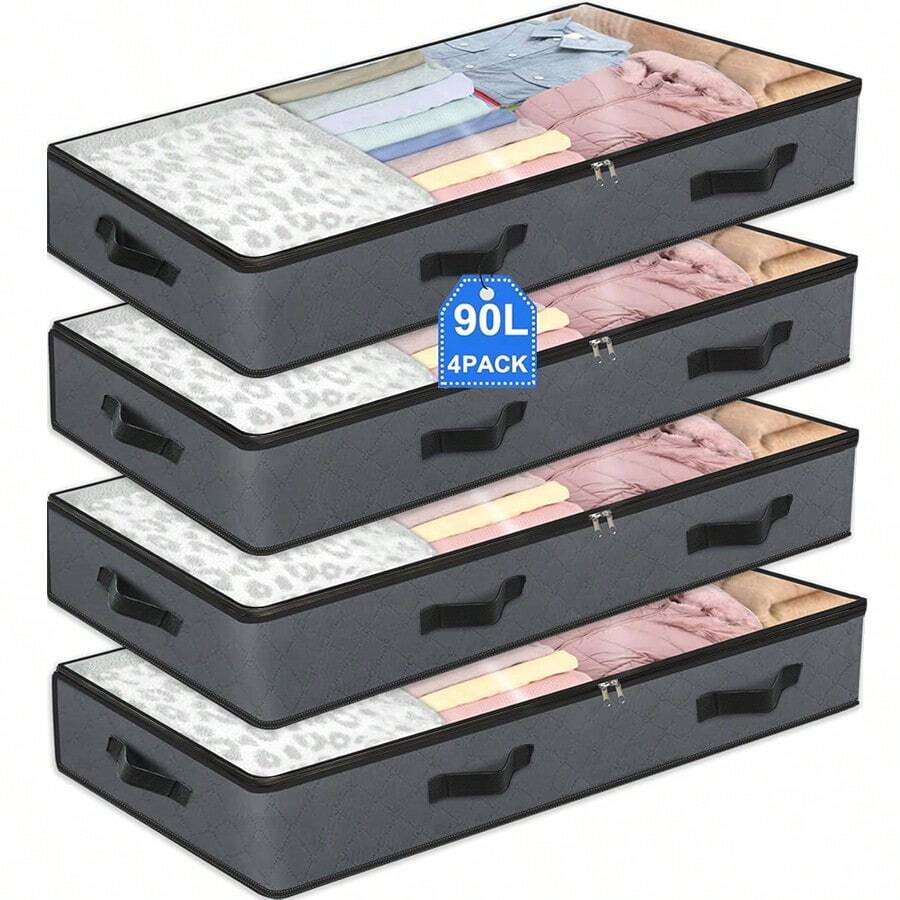 Bolsa de almacenamiento debajo de la cama de 90L/75L, contenedor de almacenamiento debajo de la cama de gran capacidad, con asa reforzada, caja de almacenamiento de tela plegable con ventana transparente, caja de almacenamiento debajo de la cama, caja de almacenamiento de armario, bolsa de almacenamiento plegable debajo de la cama - Multicolor - Ver 1