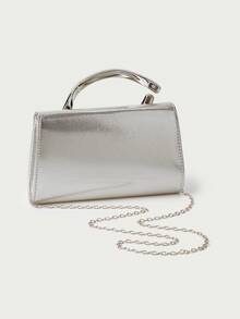Noctella 1pc European And American Fashion Metal Decor Mini Box Clutch Bag, Elegant Luxury Feel For Evening Dress, Party, Wedding, Prom, Gala, - Silver - View 6