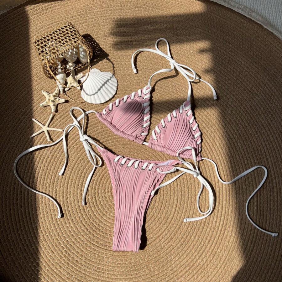 Nuevos bikinis de dos piezas con un estilo fresco, dulce y - rosa - Ver 1