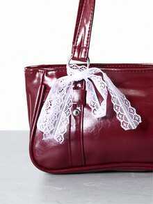CHICVUE 1pc Wine Red Metal Rivet Decor Solid Color PU Baguette Bag, Women Shoulder Bag, Winter New Arrival - Burgundy - View 5