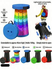 4/1pc Rainbow Telescopic Folding Stool, Portable Round Stool With Handle, Smiling Face Cover, Multi-Color Patchwork Design, Casual Outdoor Style, All Season Applicable, For Camping, Picnic, Fishing, Travel, Home, Gardening, Adult Size - Multiple Styles - View 8