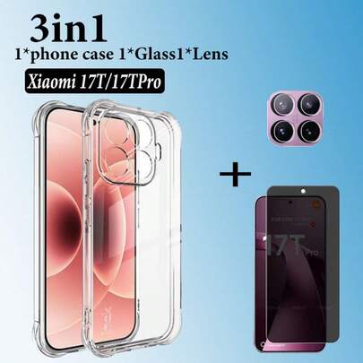 3IN1 NEW For X Iao Mi 17T/17TPro Case Transparent And Impact-Resistant Mobile Phone CaseTPU-Silicone Soft Case-Shockproof-Fashion- Anti-Yellowing Phone Case+9H Hardness-Privacy Tempered Glass Screen Protector For X Iao Mi 17T/17TPro Anti Scratch-Crack Resistant-Bubble Free For Gaming +Lens Film 3 Packs Value Set -Easy Install Kit