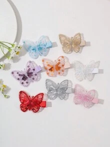 3/6/8入組新款網紗刺繡蝴蝶髮夾，甜美時尚亮片蝴蝶邊緣髮夾，可愛百搭髮飾 - 彩色 - 查看 11