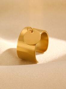 1pc Women's Smooth Open Band Wide Disc Ring, Minimalist Elegant Jewelry Gift, Suitable For Daily Outfit And Party Accessories - Gold - View 4