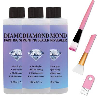 Máy dán tranh kim cương 60ML/120ML/200ML kèm 3 cọ vẽ, keo dán tranh nghệ thuật kim cương 5D, keo dán hiệu ứng giữ & tỏa sáng vĩnh viễn, tranh xếp hình kim cương