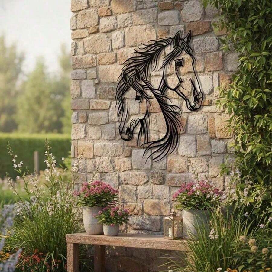 1pc, Galloping Horse Metal Line Sculpture - 40cm/15.75in - Modern Laser Cut Metal Wall Decor - Iron Wall Art, Indoor/Outdoor Home Yard Balcony Decoration - Elegant Wall Hanging Ornament - Barn Entrance Metal Decor - Western Enthusiast Gift