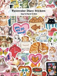 50張水彩日記貼紙 筆電、行李箱、滑板、吉他、剪貼板裝飾 DIY 貼紙 - Watercolor Diary - 查看 8
