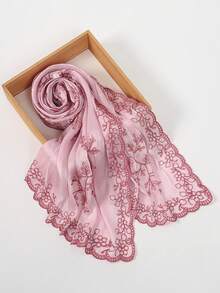 1pc Women's Luxury Embroidered Organza Headscarf With Sequins, Lightweight And Breathable Organza Headscarf Shimmers In The Sun, Essential For Summer Travel - Multicolor Vine Embroidery - View 10