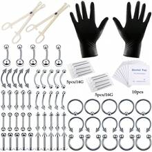 84pcs Mixed Stainless Steel Nose Rings, Nose Studs, Eyebrow Rings, Cartilage Earrings, Lip Rings, Navel Rings And Other Piercing Accessories - Piercing Kit - View 6