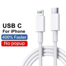 USB-C To Lightning Fast Charging Cable, PVC Flat Design, Female To Male Connector, 10-20W Power, Data Sync, USB Powered, ≤36V, No Battery Included, Compatible With IPhone 14/13/12/11 Pro Max//Plus/SE, Quick Charge Accessory - USB C Cable - View 1