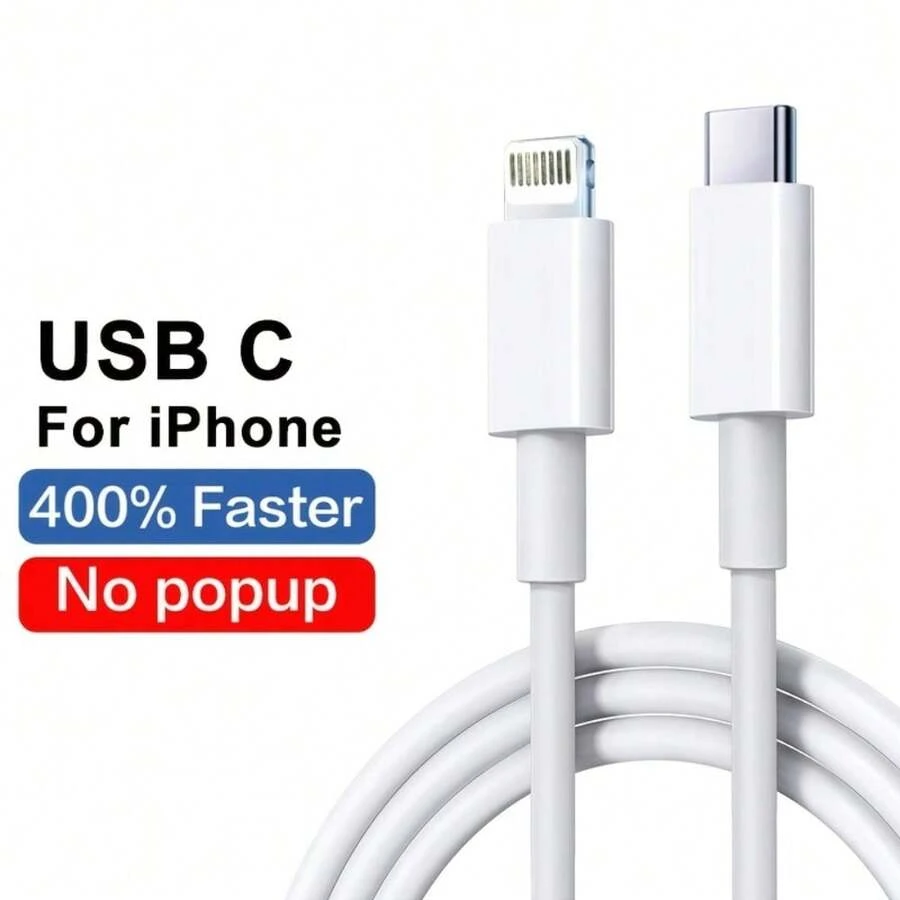 USB-C To Lightning Fast Charging Cable, PVC Flat Design, Female To Male Connector, 10-20W Power, Data Sync, USB Powered, ≤36V, No Battery Included, Compatible With IPhone 14/13/12/11 Pro Max//Plus/SE, Quick Charge Accessory - USB C Cable - View 1
