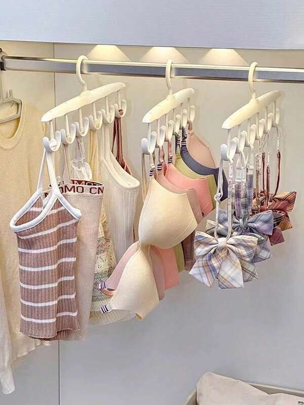 2pcs Durable Multi-Hook Clothes Hangers For Closet Organization And Drying, Suitable For Storing Underwear, Bras, Stockings, Ribbons, Hats And More