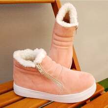Women's Faux Fur Ankle Boot With Plush Lining - Nude - View 3
