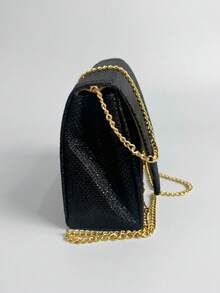 Bolsa Feminina Quadrada Brilhante para Festa Bloguerinha Alça Transversal - Preto - Visão 4