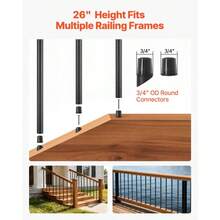 125 Pack Deck Balusters, 26 In Aluminum Railing Spindles, 3/4 In Diameter Hollow Round Metal Decking Stair Balusters With Connectors, Screws, Deck, Porch Staircase Railing Fence, Black - Round Tube + 125 Pcs - View 3