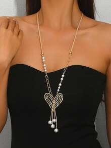 1pc Fashion Casual Heart Pendant Necklace, Suitable As Gift For Best Friends, Valentine's Day, Daily Wear - Multicolor - View 1