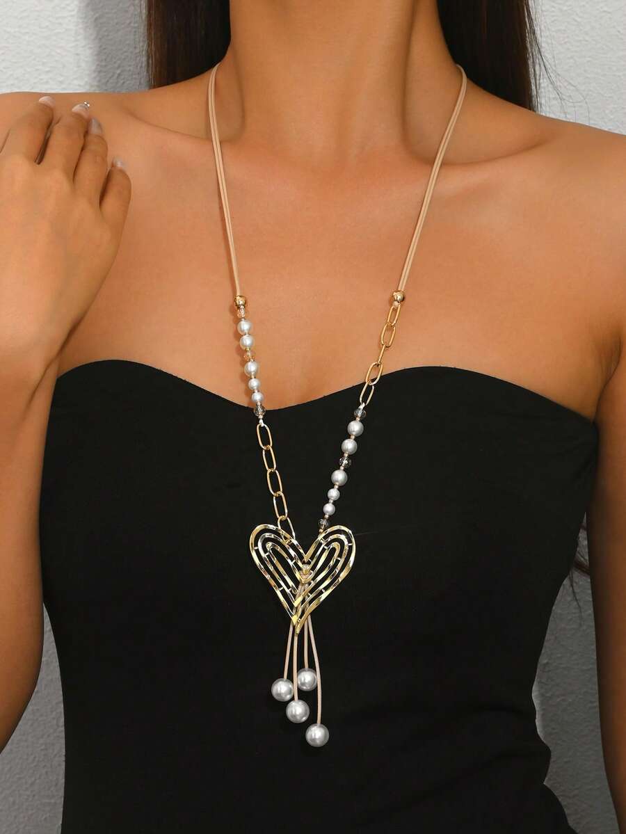 1pc Fashion Casual Heart Pendant Necklace, Suitable As Gift For Best Friends, Valentine's Day, Daily Wear - Multicolor - View 1