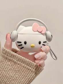 SANRIO 1pc Cute Musical KT Cat Bluetooth Earphone Case Compatible With AirPods Pro3 Apple Wireless Bluetooth Earphone Case AirPods2/3/4/Pro/Pro2 Cartoon Protective Cover (Earphones Not Included) - White - View 3