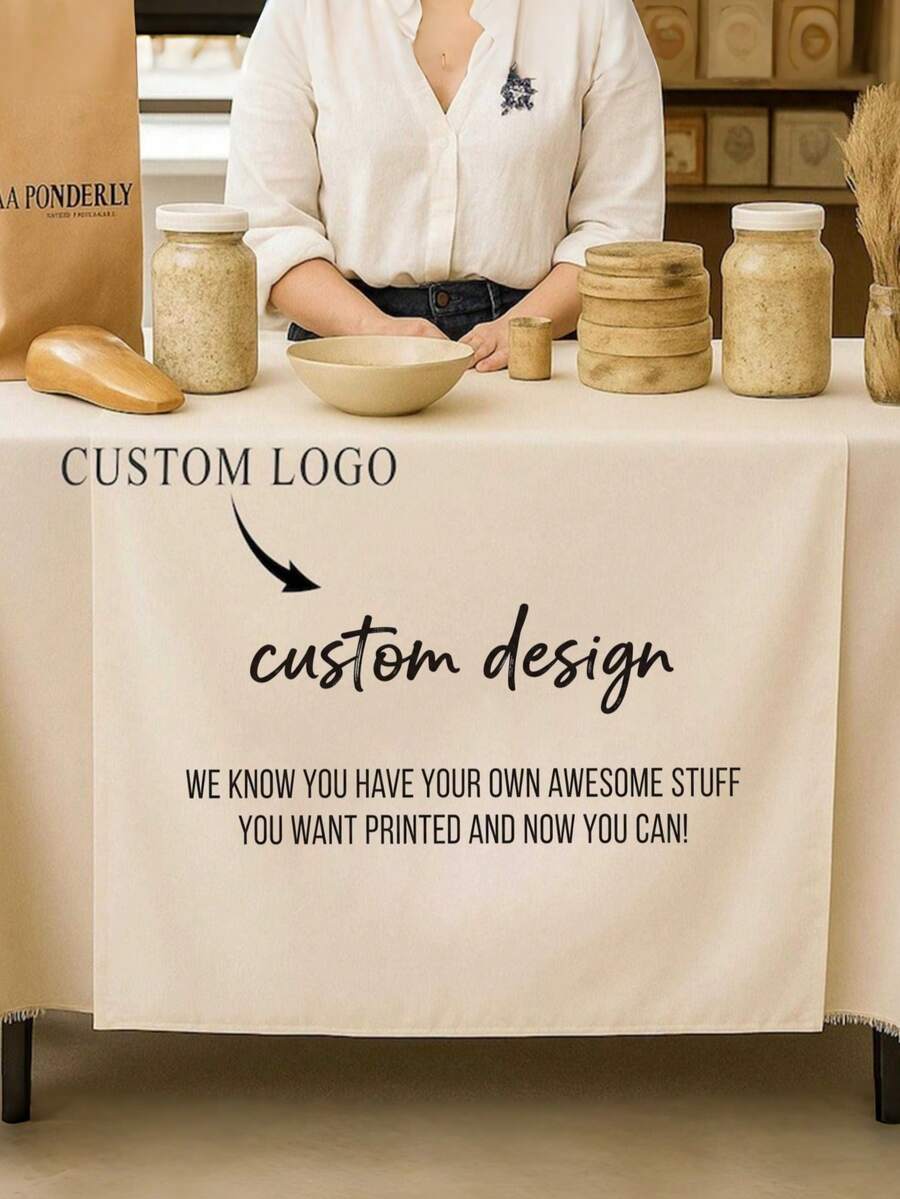 Letrero de Mesa con Logotipo Personalizado, Pancarta de Poliéster, Exhibición de Stand, Múltiples Tamaños, Pancarta para Mercado de Agricultores, Camino de Mesa, Camino de Mesa - Blanco - Ver 1