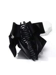 1 pieza Pinza de pelo elegante de unicolor con lazo multicapa y cinta de diamantes de imitación, diseño de espalda cruzada, media coleta, accesorio para el cabello de mujer, pinza para el verano y la playa de 13 cm/5.11 pulgadas - Negro - Ver 4