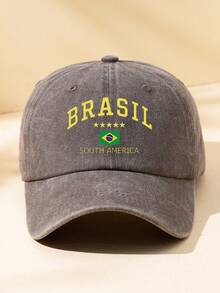 1pc Brazil Print Washed Baseball Cap, Classic Fashion, Soft Sweat-Absorbing Band, Adjustable Size, Lightweight Sun Protection, Versatile Classic Style, Suitable For Outdoor Sports, Football Matches, Daily Wear, Parties And Vacations, Perfect Gift For Friends And Family - A - View 10