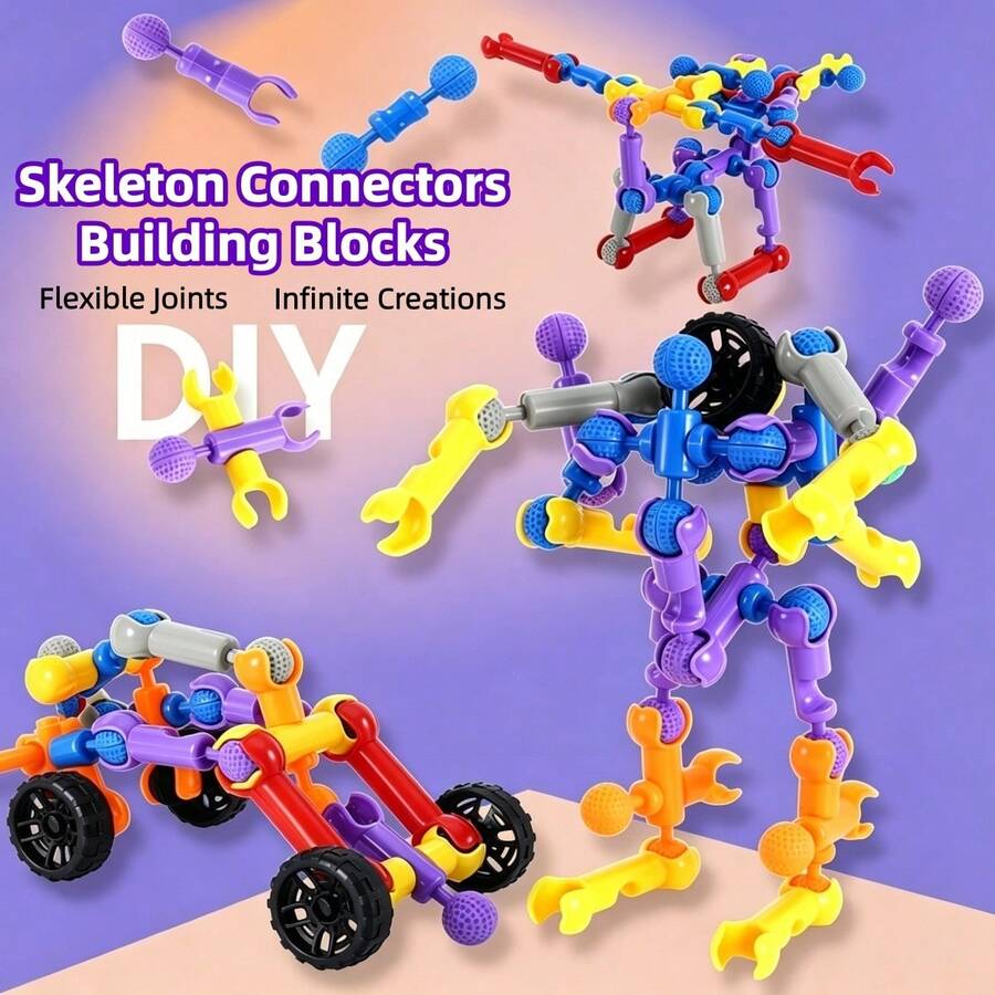 Children's Skeleton Building Block Toy Set Suitable For 3+ Years Old Kindergarten Toddlers, Colorful Multi-Shape Interlocking Building Rods, Smart Rods For Boys And Girls, Versatile Creative Educational STEM Assembly Construction Blocks, 3D Geometric Spatial Math Thinking Educational Tool, Intellectual Fun Flexible Joint Free Connection DIY Building Toy, Birthday Holiday Gift, 10/68/218pcs With Storage Bag