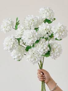 3件裝人造花假繡球花絲綢長莖繡球花花藝布置，適用於居家婚禮裝飾、花瓶填充、桌面中心裝飾、花園佈置 - 白色 - 查看 1