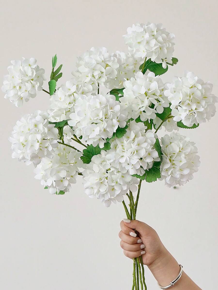 3件裝人造花假繡球花絲綢長莖繡球花花藝布置,適用於居家婚禮裝飾、花瓶填充、桌面中心裝飾、花園佈置 - 白色 - 查看 1