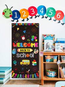 1pc/Back To School Door Decoration, Black Stretch Banner, Photo Prop, Classroom Wall Decor (Includes Rope), Back To School Party Backdrop, Entryway Decor, Room Decor, Back To School Classroom Decoration - Multicolor - View 4