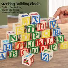 Wooden Box ABC 27pcs Letter And Number Blocks, Large Wooden Cognitive Letter Cube Stacking Toy, Intellectual Development & Focus Training, Parent-Child Interaction 0-9 Number Recognition, 26 Letter Word Combination, Suitable For Boys And Girls Stacking Blocks - 彩色 - 查看 4
