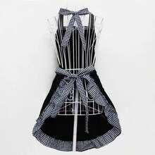 Women's Black & White/Red Plaid Halter Apron With Ruffle Bow Decoration, Easy To Clean Home Fashion Princess Style Cooking Apron, Floral Pattern Bib Apron, Oil-Proof & Stain-Resistant, Princess Dress Style - Multicolor - View 6