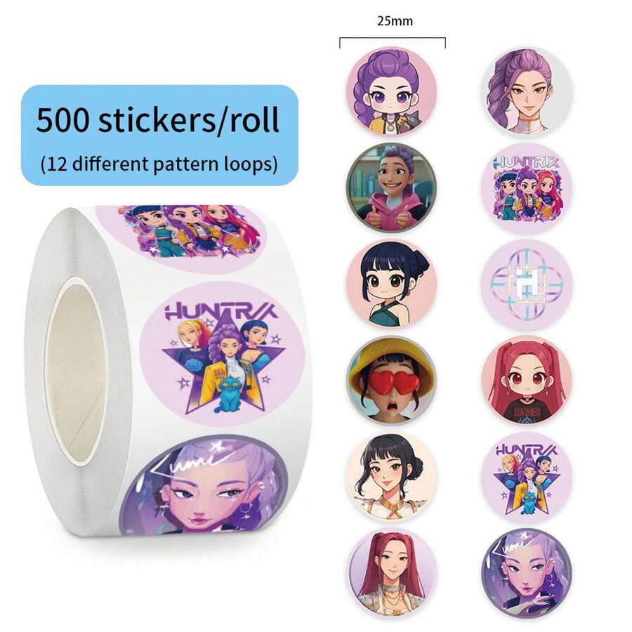500張 MINISO 惡魔獵手女團圓形PVC貼紙,馬卡龍色系動漫角色標籤,Y2K可愛卡通設計,信封包裝與剪貼簿裝飾,時尚DIY收藏組 - 1 - 查看 1