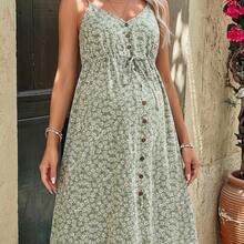 Lyckli Vestido de maternidad de longitud hasta la rodilla, de ajuste ceñido y con tirantes ajustables, romántico para vacaciones - Rosa - Ver 2