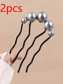 2pcs Elegant Faux Pearl Hair Bun Combs - Special 4-Pronged Combs, Suitable For Curly And Long Hair Styling, Can Be Used As Side Combs, Ideal For School, Wedding, Hair Accessories And Other Occasions, Hair Comb - Multicolor - View 9